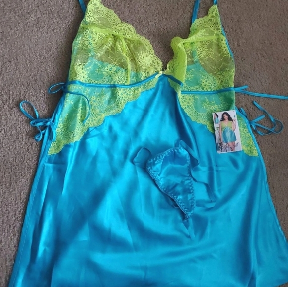 NWT TURQUOISE/LIME CHEMISE SZ. 1X/2X - Picture 3 of 5